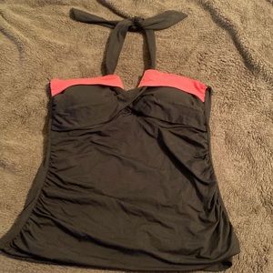 Anne Cole tankini top. Black with pink accents. Size large.